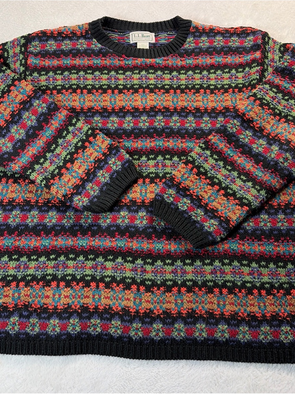 Vintage LL Bean Sweater Fair Isle Crew Neck Multicolor Womens XL USA Made